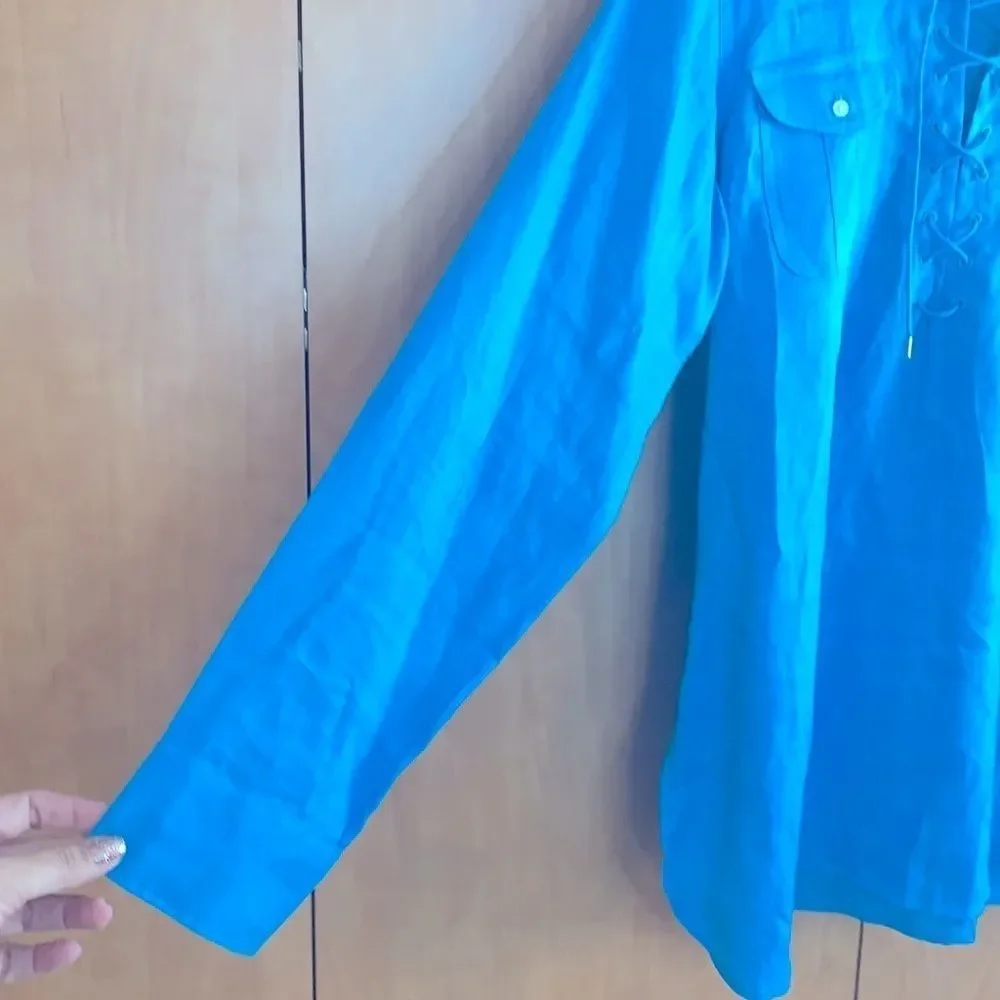 Lauren Ralph Lauren Blue Lace-Up Tunic Top